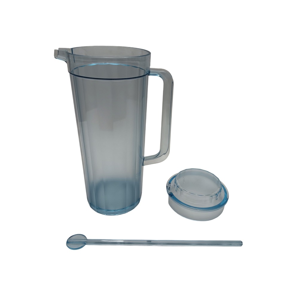 Vintage Tupperware Preludio Blue Acrylic 2-Quart Pitcher Set with Lid & Stirrer